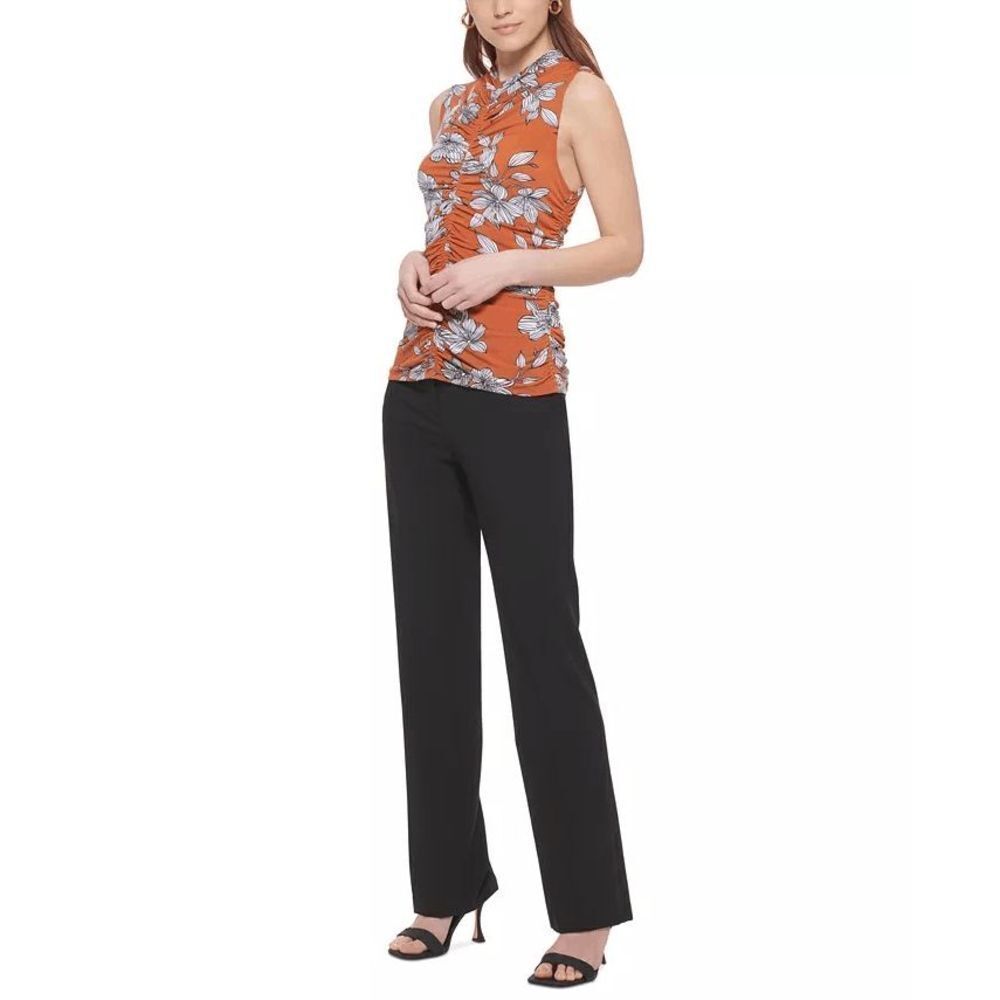 Calvin Klein Women's Petite Floral Sleeveless Ruched Top - Terra Multi PM